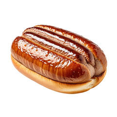 Sausage sandwich with three browned sausages on a white bun