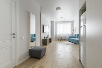 Modern Bright Apartment Hallway with Living Room View