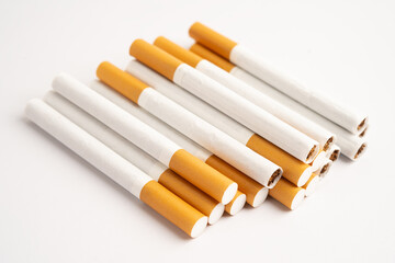 Cigarette, roll tobacco in paper with filter tube, No smoking.
