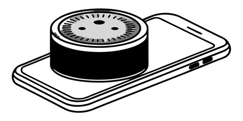 Smart Home Speaker with Glowing Voice Assistant Ring — IoT Smart Device, Modern Connected Technology Concept with Background Removed