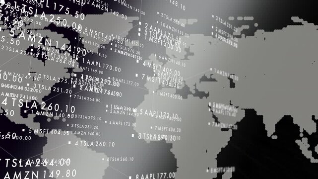 World stock market trade concept on animated grey monotone background