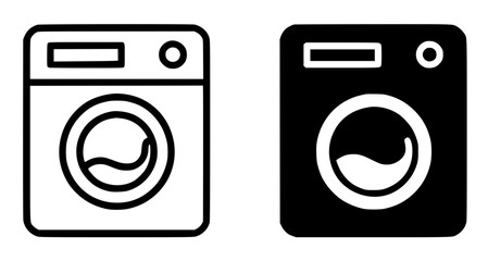 Minimalist icon, washing machine vector, black and white, outline and silhouette