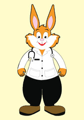 Vector illustration of doctor with uniform in cartoon bunny