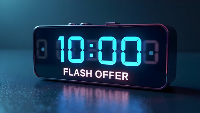 flash offer message displayed on digital clock screen indicating limited time shopping sale urgency marketing or special deal
