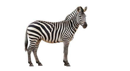 Obraz premium Striking Zebra Portrait A Captivating Glimpse into the African Wildlife Depicting Black and White Stripes, Isolated on White Backdrop, Perfect for Animal Lovers
