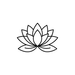 Stylized lotus flower line art isolated on white background

