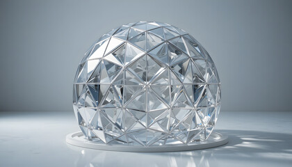 Stunning crystal geodesic dome shimmering with refracted light, a modern symbol of innovation and clarity, perfect for tech, science, or design concepts