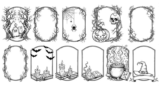 Halloween vintage spooky frames collection