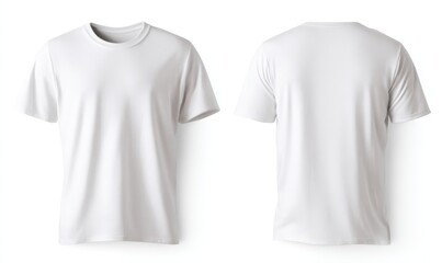 Blank white t-shirt mock up displayed from front and back angles, showcasing soft fabric texture and clean design, ideal for custom printing and apparel branding