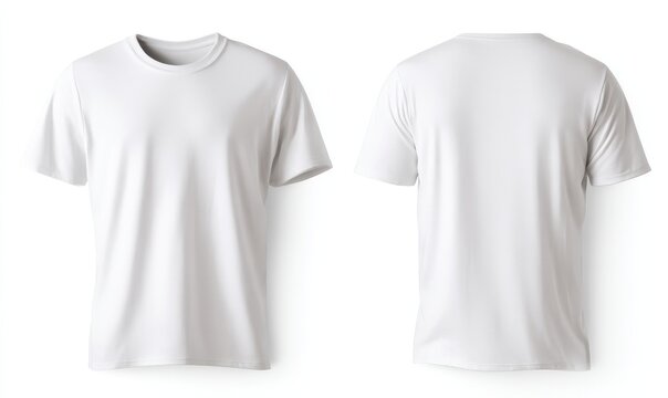 Blank white t-shirt mock up displayed from front and back angles, showcasing soft fabric texture and clean design, ideal for custom printing and apparel branding