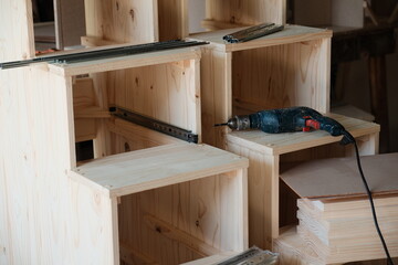 Wooden Cabinet Assembly with Drawer Slides and Power Drill