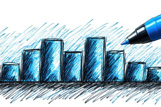 Blue Marker Creates Bar Graph Drawing Data Visualization Business Analytics Growth Chart Economy - Powered by Adobe