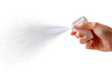 Spray bottle in action on black background Cleaning product spraying motion health hygiene sanitizer
