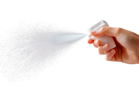 Spray bottle in action on black background Cleaning product spraying motion health hygiene sanitizer