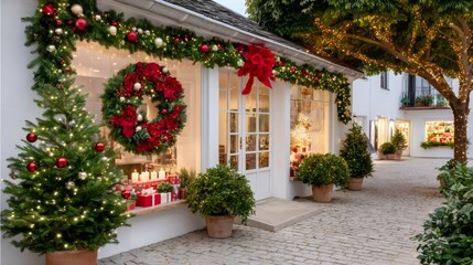 Christmas decorated shop inviting holiday season shopping