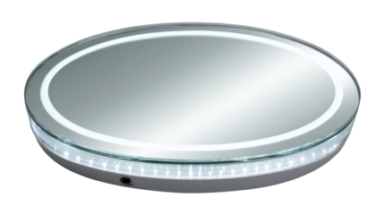Vanity mirror with built-in LED light strip, top view isolated on a Transparent background, PNG file.