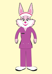 Vector illustration of nurse with uniform in cartoon bunny