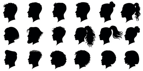 Diverse human head profile silhouette collection vector set