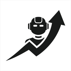 AI robot icon with upward growth arrow symbolizing futuristic technology and business success