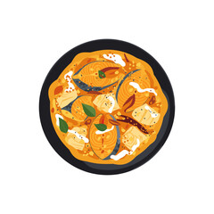 Spicy fish curry icon logo flat vector design