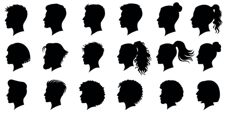 Diverse human head profile silhouette collection vector set