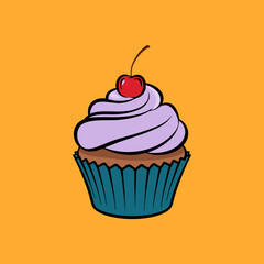 A cupcake with cherry on top icon logo flat vector design