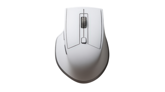 Vertical ergonomic mouse background, top view of health-conscious tech gear isolated on a Transparent background, PNG file.