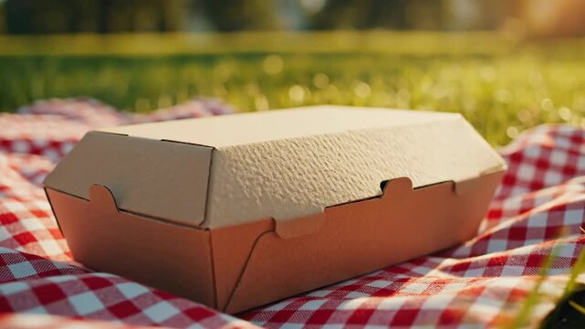 Takeaway Box Picnic Food Container on Red Checkered Blanket