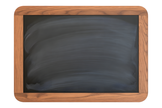 Empty wooden framed blackboard isolated on transparent background
