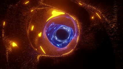 A vibrant tunnel features glowing blue and orange patterns flowing seamlessly in a continuous loop. This dynamic display immerses viewers in an engaging visual experience, perfect for screensavers.