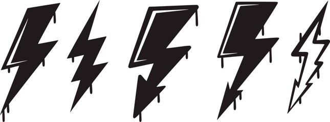 Black lightning bolt graphic elements symbol