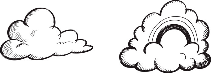 Cartoon clouds and rainbow sketch drawing