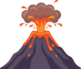 Exploding volcano with hot lava and smoke cloud, natural disaster eruption illustration, active mountain with molten magma explosion scene © DolanAktar