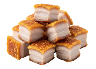 Crispy pork belly chunks transparent background cutout png