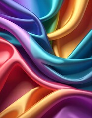 A vibrant, abstract digital art piece showcasing flowing, iridescent fabric in a kaleidoscope of colors. The folds and curves add depth