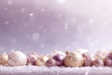 Soft gradient background blending pastel colors, subtle sparkles, and tiny festive ornaments, creating a serene holiday atmosphere with gentle lighting