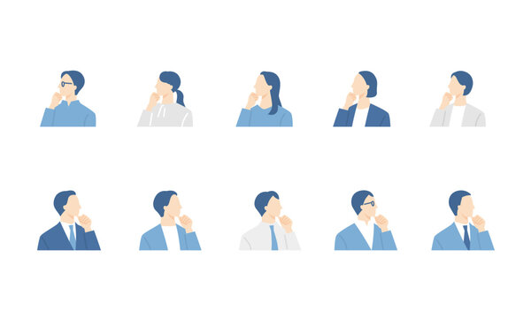 考える、困るビジネスパーソンのアイコンセット