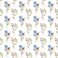 Seamless pattern, floral background with watercolor flower bouquets. Repeat fabric wallpaper print texture. Perfectly for backdrop, wrapped paper.