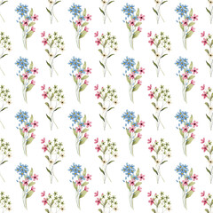 Seamless pattern, floral background with watercolor flower bouquets. Repeat fabric wallpaper print texture. Perfectly for backdrop, wrapped paper.