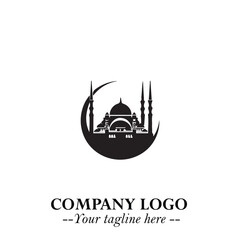 Dome Mosque Logo Symbol in Black on the White Background with Elegant Islamic Architecture Design