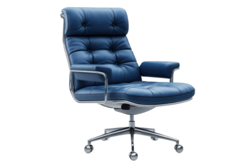 Elegant Blue Leather Office Chair Executive Style Modern Furniture Ergonomic Design Chrome Frame