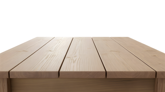 Light wood table surface isolated on transparent background