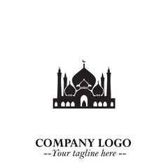 Dome Mosque Logo Symbol in Black on the White Background with Elegant Islamic Architecture Design