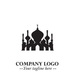Dome Mosque Logo Symbol in Black on the White Background with Elegant Islamic Architecture Design