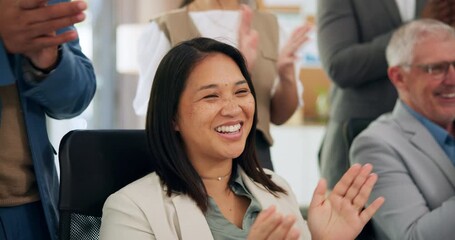 Applause, collaboration and business people in office with teamwork for finance deal approval. Happy, clapping hands and group of financial advisors with celebration for investment partnership. - Powered by Adobe