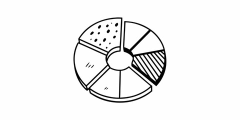 Hand drawn pie chart with different patterns and sections for data representation and analysis tool
