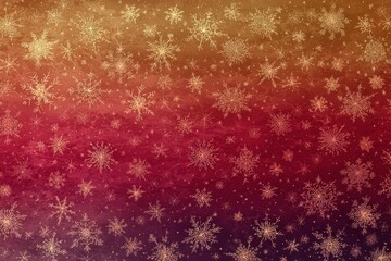 Warm gradient backdrop transitioning from deep red to gold, featuring delicate snowflakes and stars, exuding a cozy and joyful mood