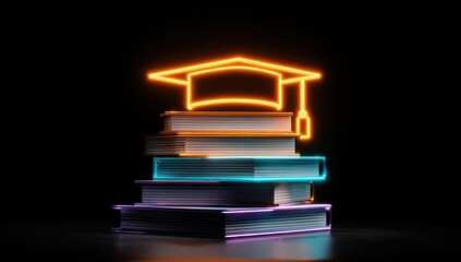 Symbol of Academia: An eye-catching arrangement features a stack of books with the shining graduate cap on top. A vivid representation of education. 