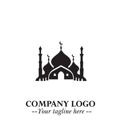 Dome Mosque Logo Symbol in Black on the White Background with Elegant Islamic Architecture Design