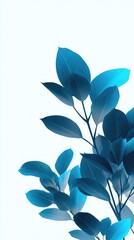Teal-toned foliage, vibrant leaves and slender stems against a bright white backdrop; a close-up showcasing textural detail and subtle color gradients
